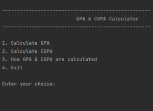 GPA/CGPA calculator code