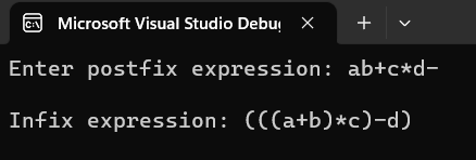 Postfix to Infix C++ using stack