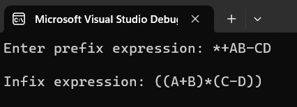Prefix to Infix C++ using stack