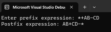 Prefix to postfix C++ using stack