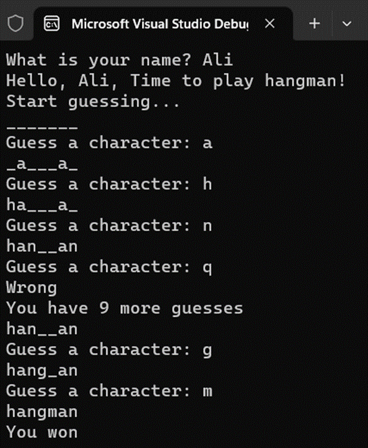 C++ code for hangman game