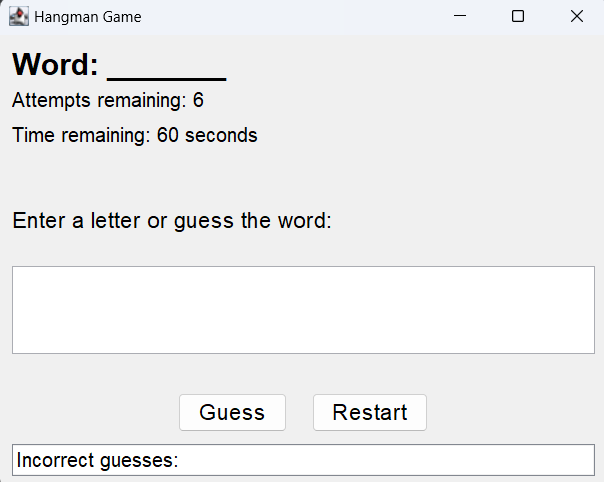 hangman Game with GUI in java