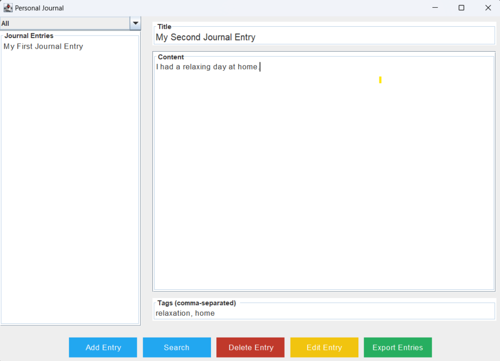 Creating a Simple Journal Application in java