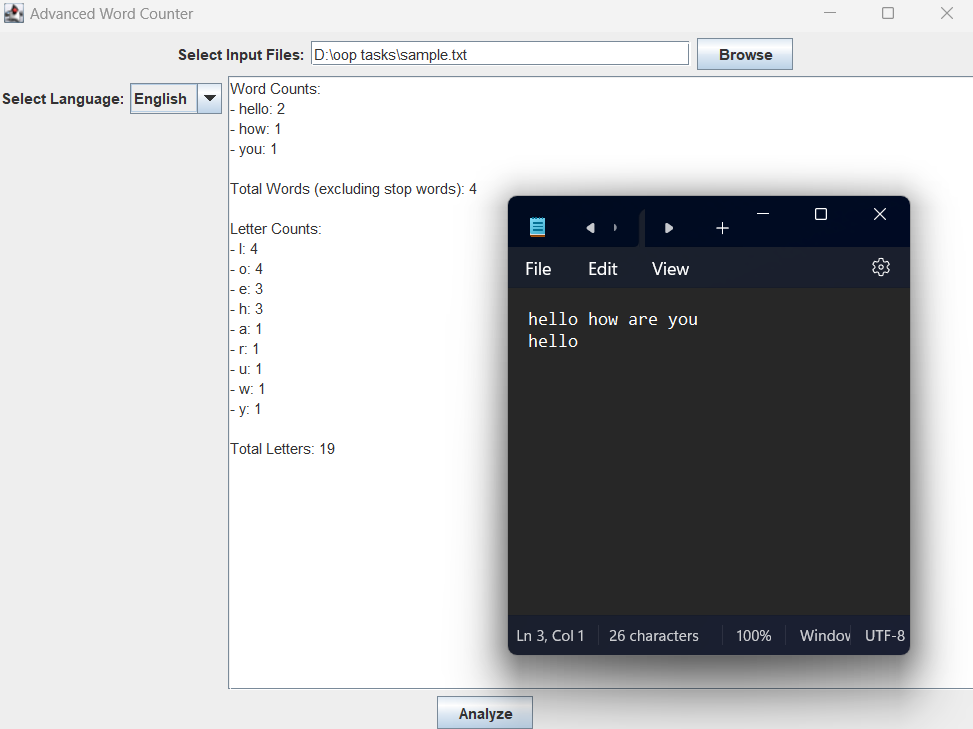 Text Analysis Tool in Java with GUI