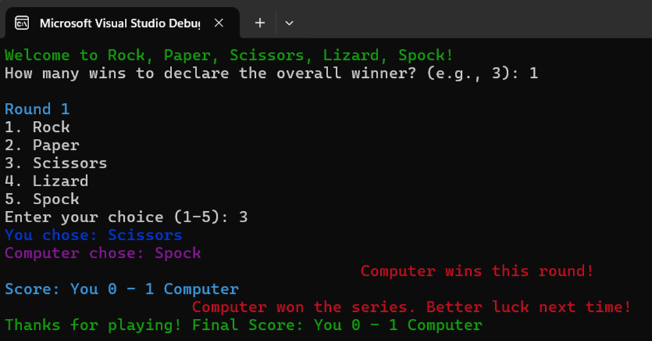 C++ Project on rock paper scissors